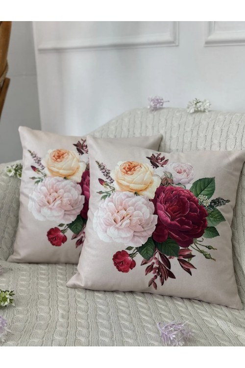 Dijital Baskı Dekoratif Çiçekli Kırlent Kılıfı