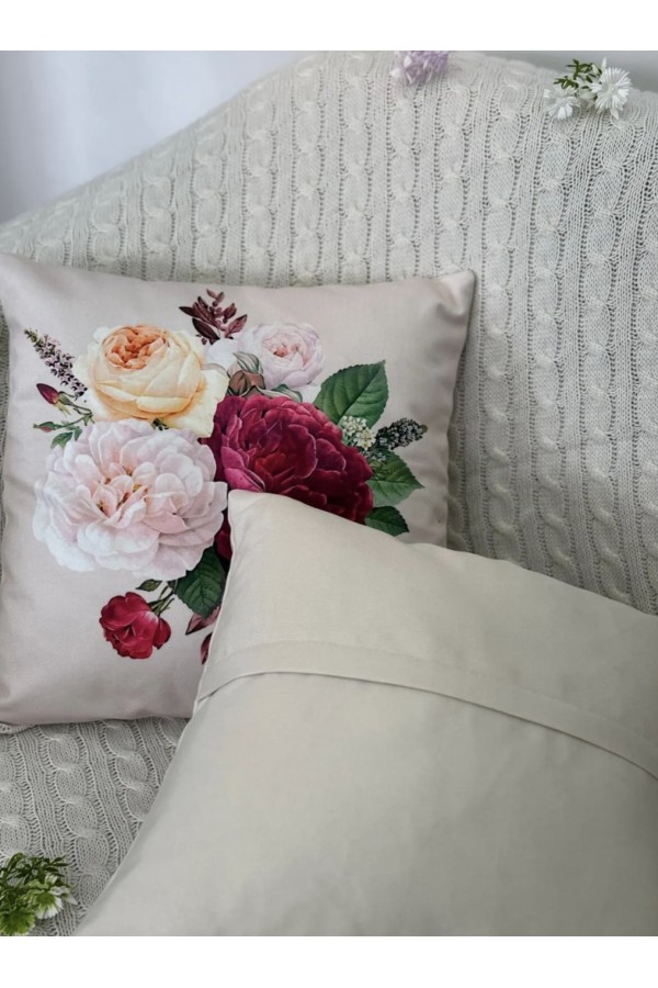 Dijital Baskı Dekoratif Çiçekli Kırlent Kılıfı